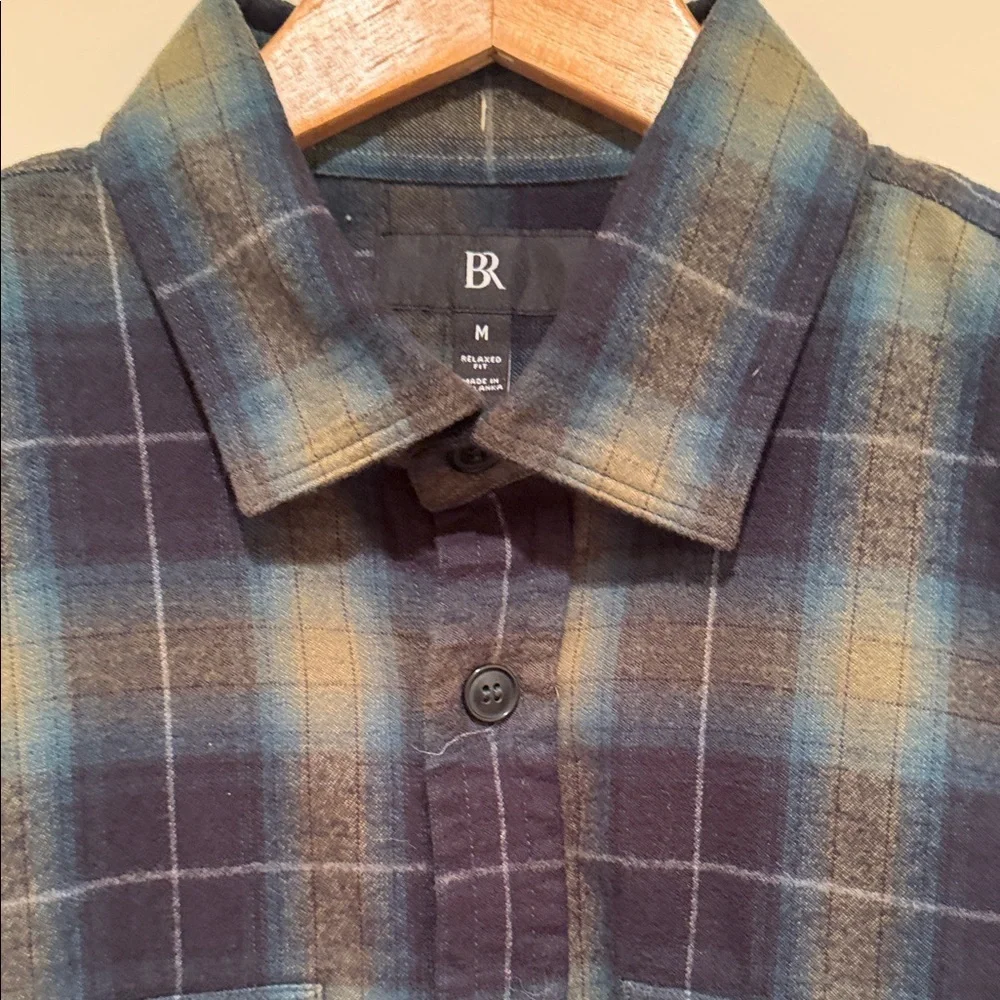 Banana Republic Plaid Flannel Shirt M Relaxed Fit Blue Green Cotton